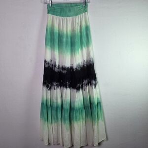 A.L.C. 100% Silk Boho Maxi Skirt  Tie Dye Ombre Tiered Flowy Lined Womens Sz 2